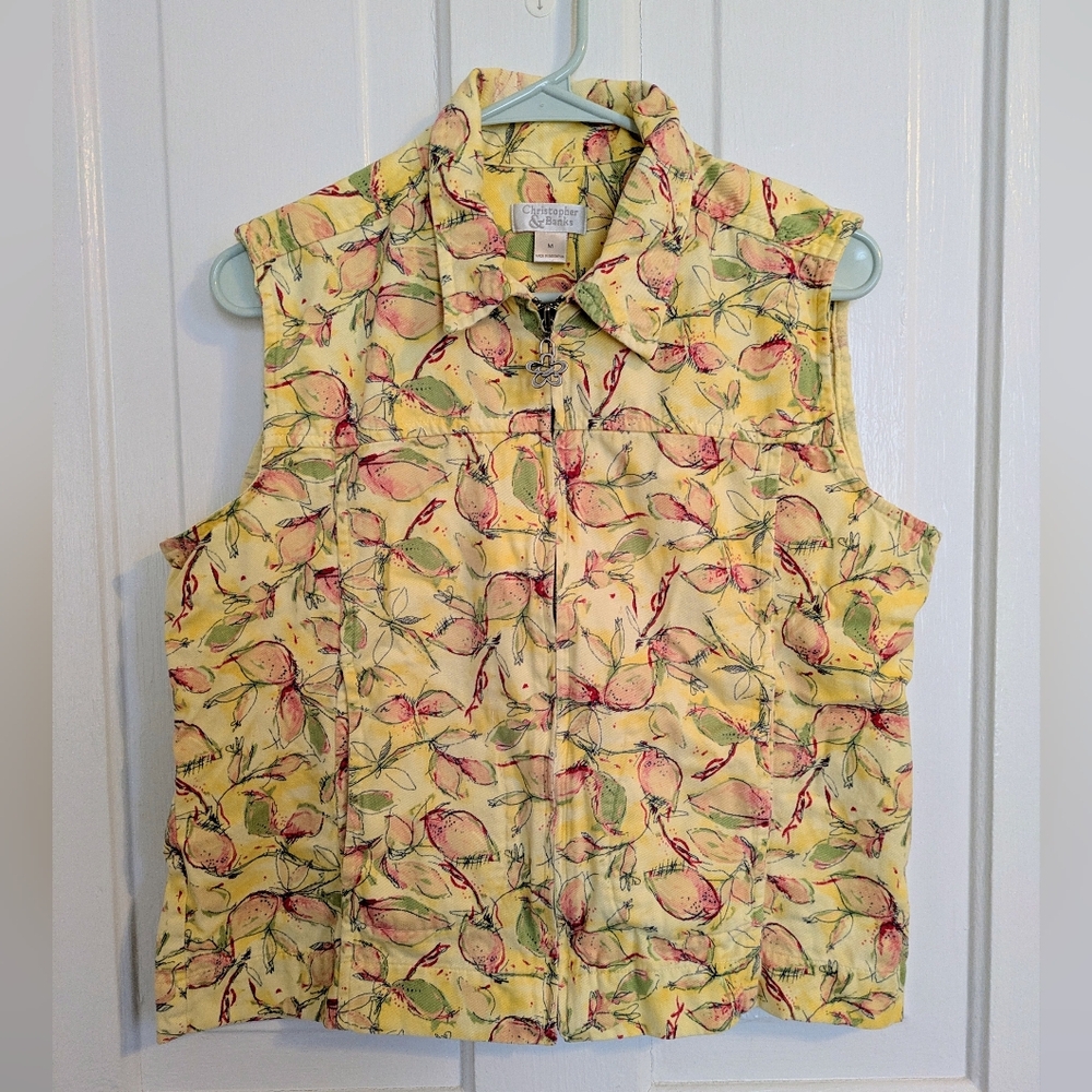 Y2K Christopher & Banks Summer Fruit Lemon Yellow Zip Cotton Vest